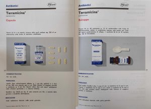 Estratto del «Prontuario terapeutico» dei prodotti Pfizer a cura del servizio medico di Pfizer Italiana S.p.A., 1964. Archivio storico intesa San Paolo, Roma