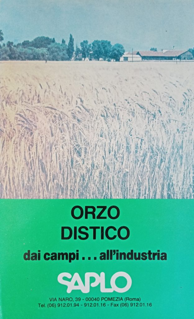 Opuscolo informativo sull’orzo distico a cura del gruppo SAPLO, Malteria SAPLO, Pomezia (RM), s.d. Archivio Storico aziendale Malteria SAPLO, Pomezia