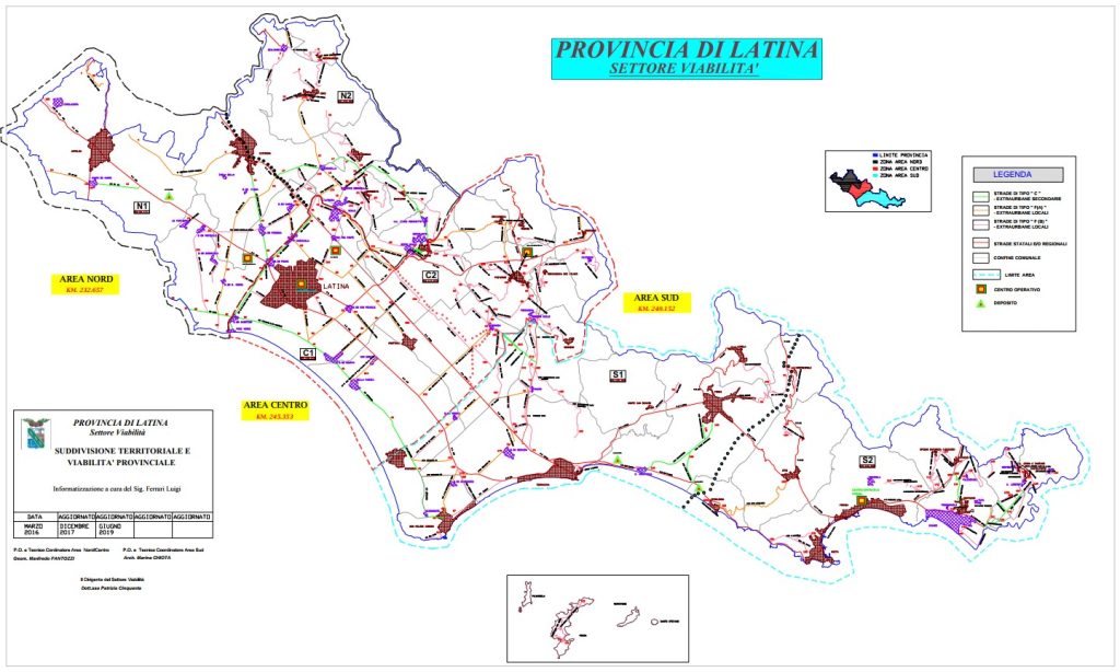 Cartografia delle strade provinciali di Latina, aggiornata giugno 2019.