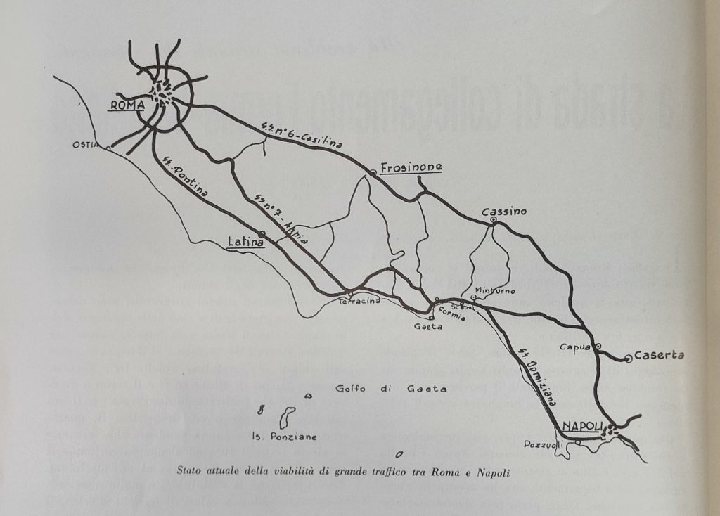 Stato al 1960 della viabilità di grande traffico tra Roma e Napoli, Ing. Giuseppe Carollo, 1960, Economia Pontina. Bollettino mensile della camera di commercio industria e agricoltura di Latina, anno VI, 4 (1960), p. 4